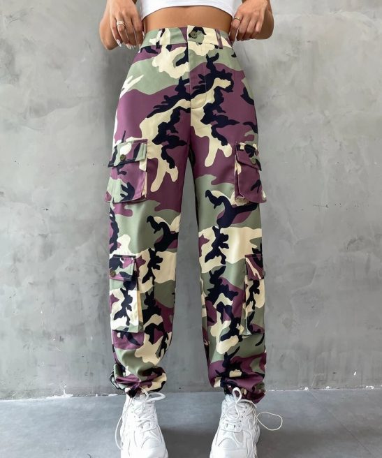 Camo Print Flap Pocket Side Cargo Pants