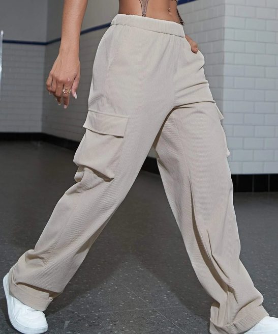 Natural Waist Long Cargo Pants