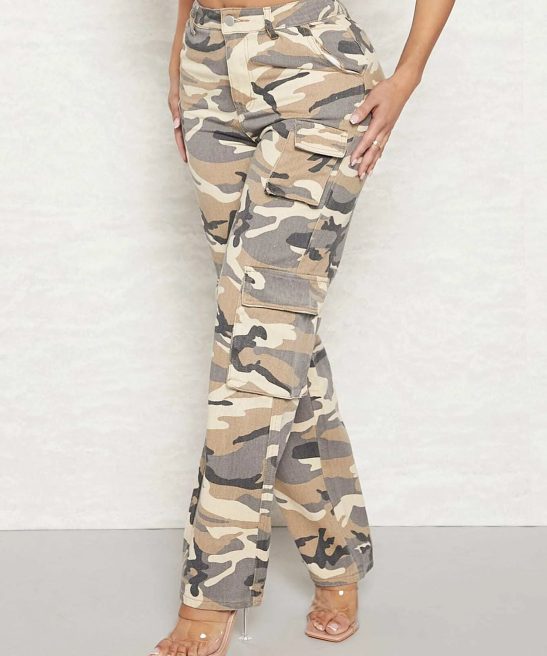 High Waist Flap Pocket Cargo Jeans