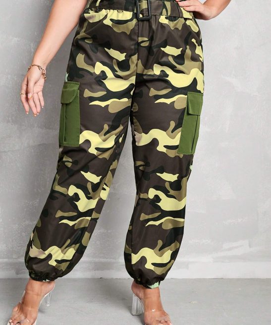 Belted High Waist Camo Cargo Pants