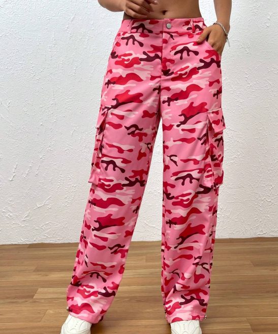 Camo Print Flap Pocket Cargo Pants
