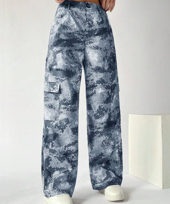 Camo Button Flap Pocket Cargo Pants