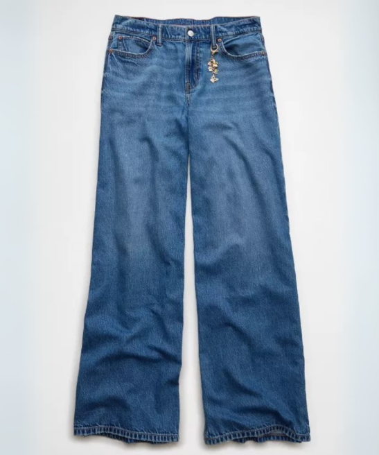 Women Wide Leg Jeans with Embroidered Detail