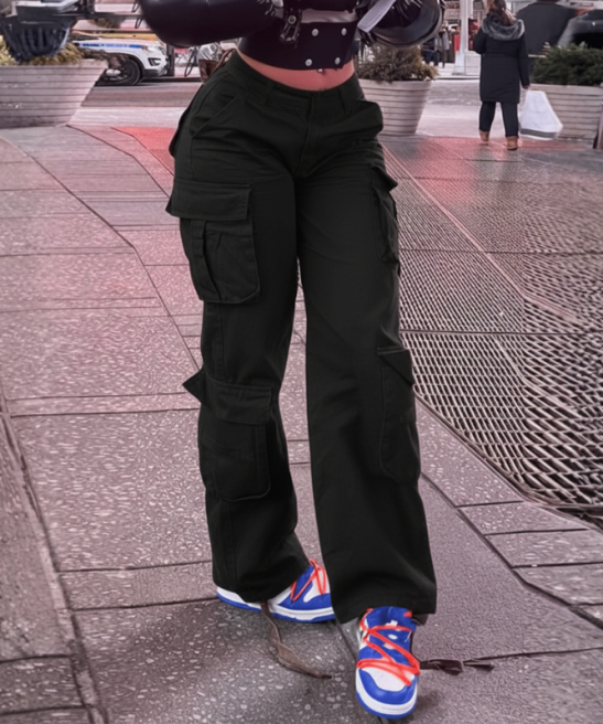 High Rise Cargo Pants With Multiple Pockets And Loose Fit